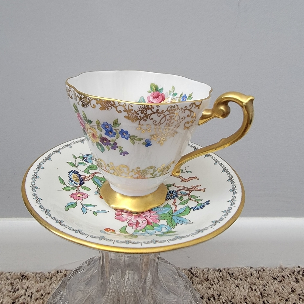 Royal Standard Gold Rimmed Floral Tea Cup and Saucer